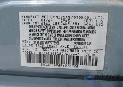 2024 Nissan Sentra Sr Xtronic Cvt из США, поврежденный, VIN 3N1AB8DV8RY278928
